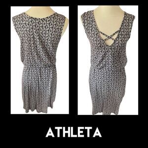 Athleta Women's Black & Gray Elastic Waist Sleeveless Scoop Neck Summer Dress Si